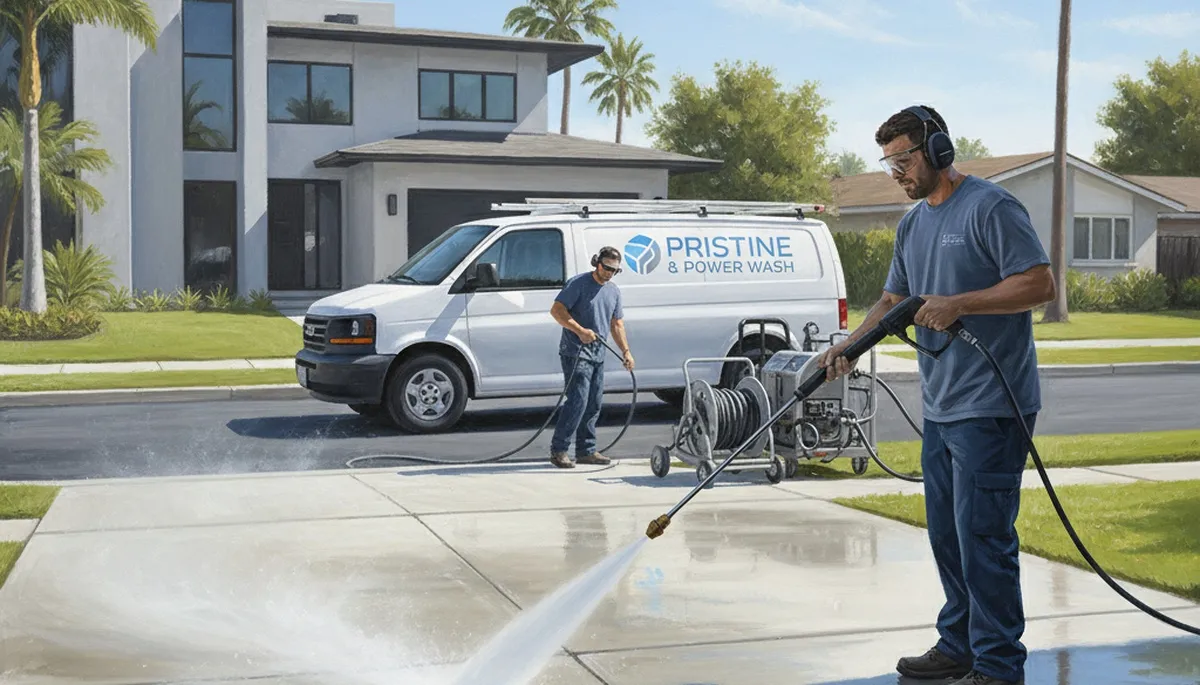 Concrete pressure cleaning driveway in Mansfield, MA for a painting company service page