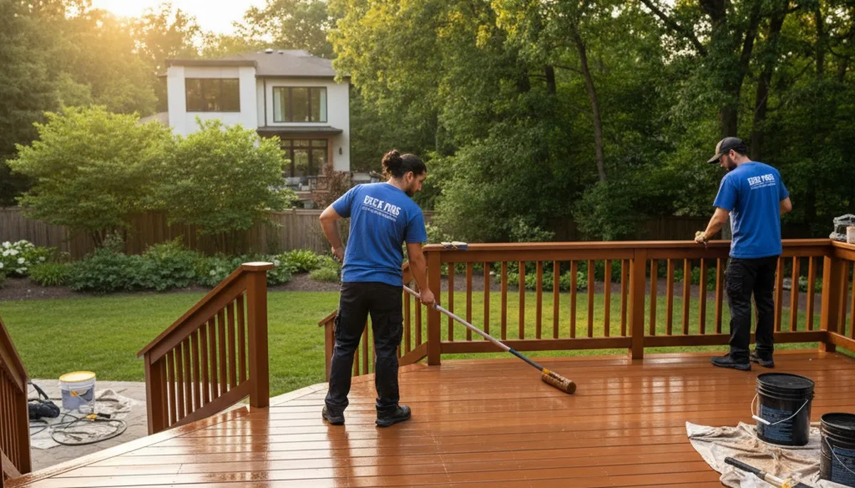 Deck staining service in Mansfield, MA by Mansfield Paint Pros protecting and beautifying a wood deck