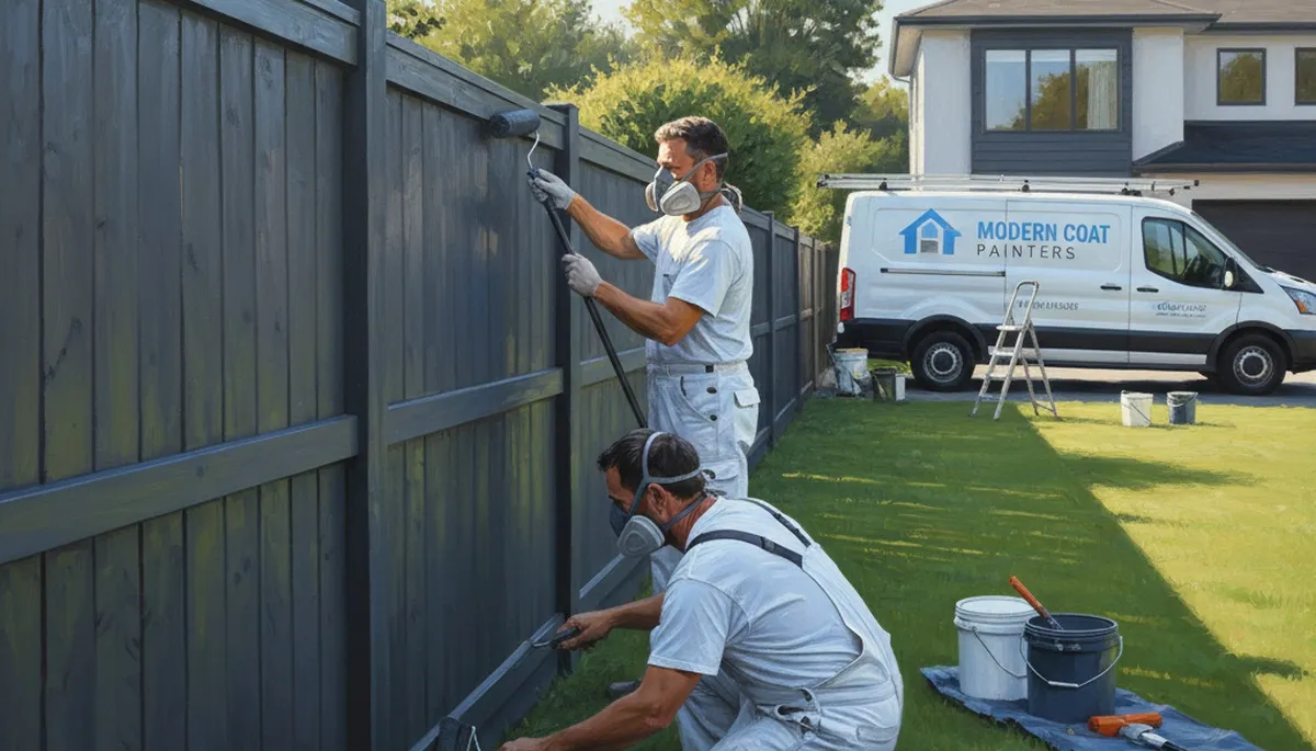 Fence painting service in Mansfield, MA protecting a wood fence with durable weather-resistant finish