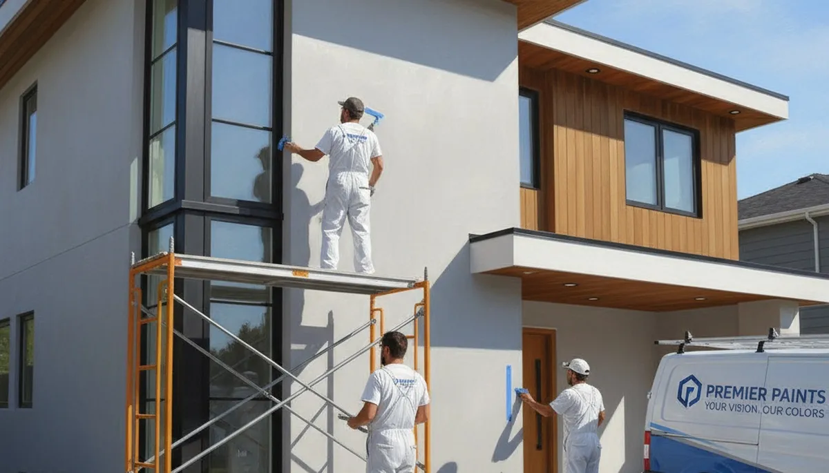 Professional house painters in Mansfield, MA applying exterior paint to a home