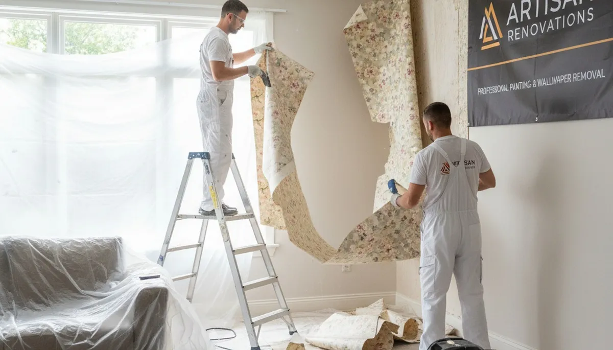 Wallpaper removal in Mansfield, MA by Mansfield Paint Pros, preparing walls for painting
